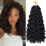7 Packs GoGo Curl Crochet Hair 14 Inch Short Curly Crochet Hair for Women Beach Curl Water Wave Deep Twist Crochet Braids Synthetic Braiding Hair Extensions (14 Inch, 1B)