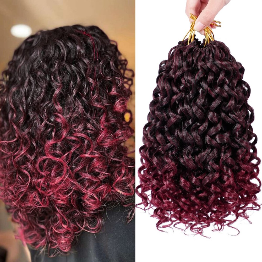 7 Packs GoGo Curl Crochet Hair 10 Inch Red Burgundy Short Curly Crochet Hair for Women Beach Curl Water Wave Deep Twist Crochet Braids Synthetic Braiding Hair Extensions (10 Inch, T1B/BUG)