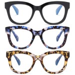 ZXYOO Oversized Reading Glasses for Women,3 Pack Blue Light Blocking Computer Spring hinge ReadersBlack&Violet Leopard&Y Leopard+2.75