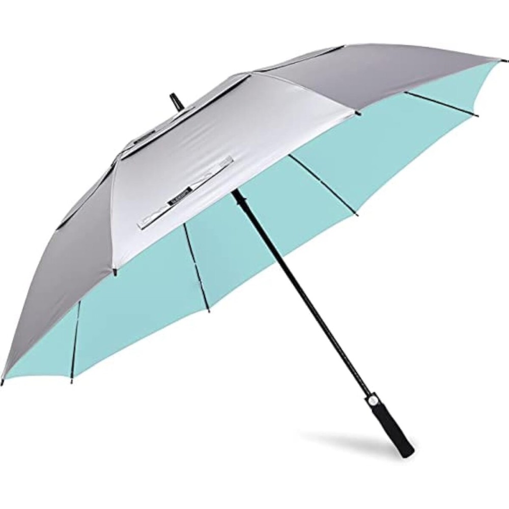 G4Free 47 inch UV Protection Golf Umbrella, Auto Open Vented Double Canopy Large Windproof Sun Rain Umbrellas (Silver/Lake Blue)