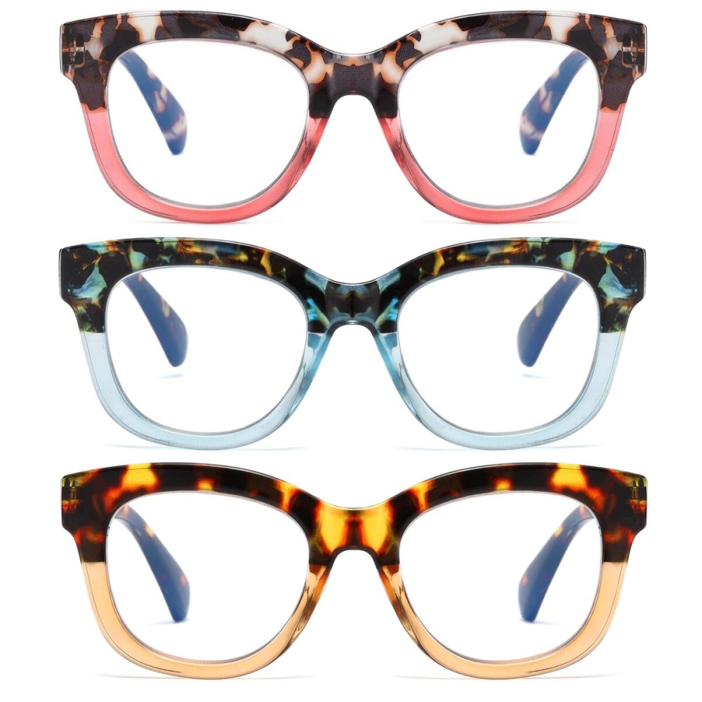 ZXYOO Oversized Reading Glasses for Women,3 Pack Blue Light Blocking Computer Spring hinge ReadersYellow Sunset&Blue Sunset&Pink Sunset+2.00