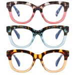 ZXYOO Oversized Reading Glasses for Women,3 Pack Blue Light Blocking Computer Spring hinge ReadersYellow Sunset&Blue Sunset&Pink Sunset+2.00
