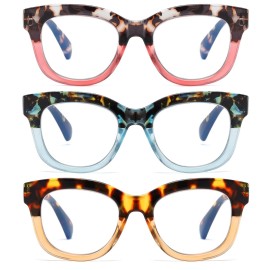 ZXYOO Oversized Reading Glasses for Women,3 Pack Blue Light Blocking Computer Spring hinge ReadersYellow Sunset&Blue Sunset&Pink Sunset+2.75