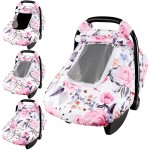 Floral Baby Carseat Cover Girls, Pea Pod Infant Car Seat Covers Canopy for Newborn with 2 Layers Windows of Breathable Mesh/Fabric, Lightweight Polyester/Minky Dot Backing, Snug Fit Most Baby Car Seat