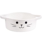 HiChen Small Woven Basket, Cute Cat Toy Basket for Living Room, Decorative Nursery Bin for Toys, Diapers, Empty Gift Baskets for Baby, White, 9.8 x 4 inches