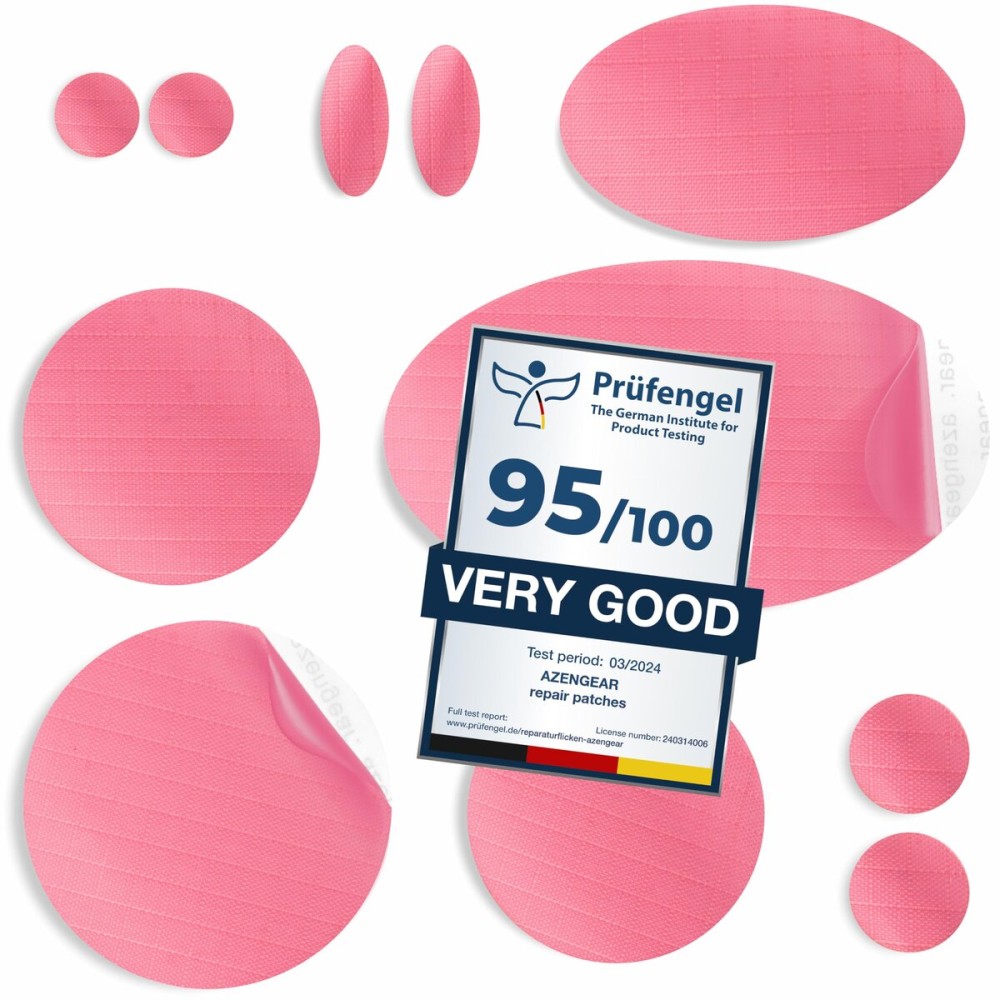 aZengear Repair Patches for Jackets, Tent, Shoe Toe, Air Mattress, Inflatables, PVC Gear - Waterproof, Self-Adhesive, Tear-Cold-Heat-Resistant, Down Puffer Coat (11 Pcs, Pink)