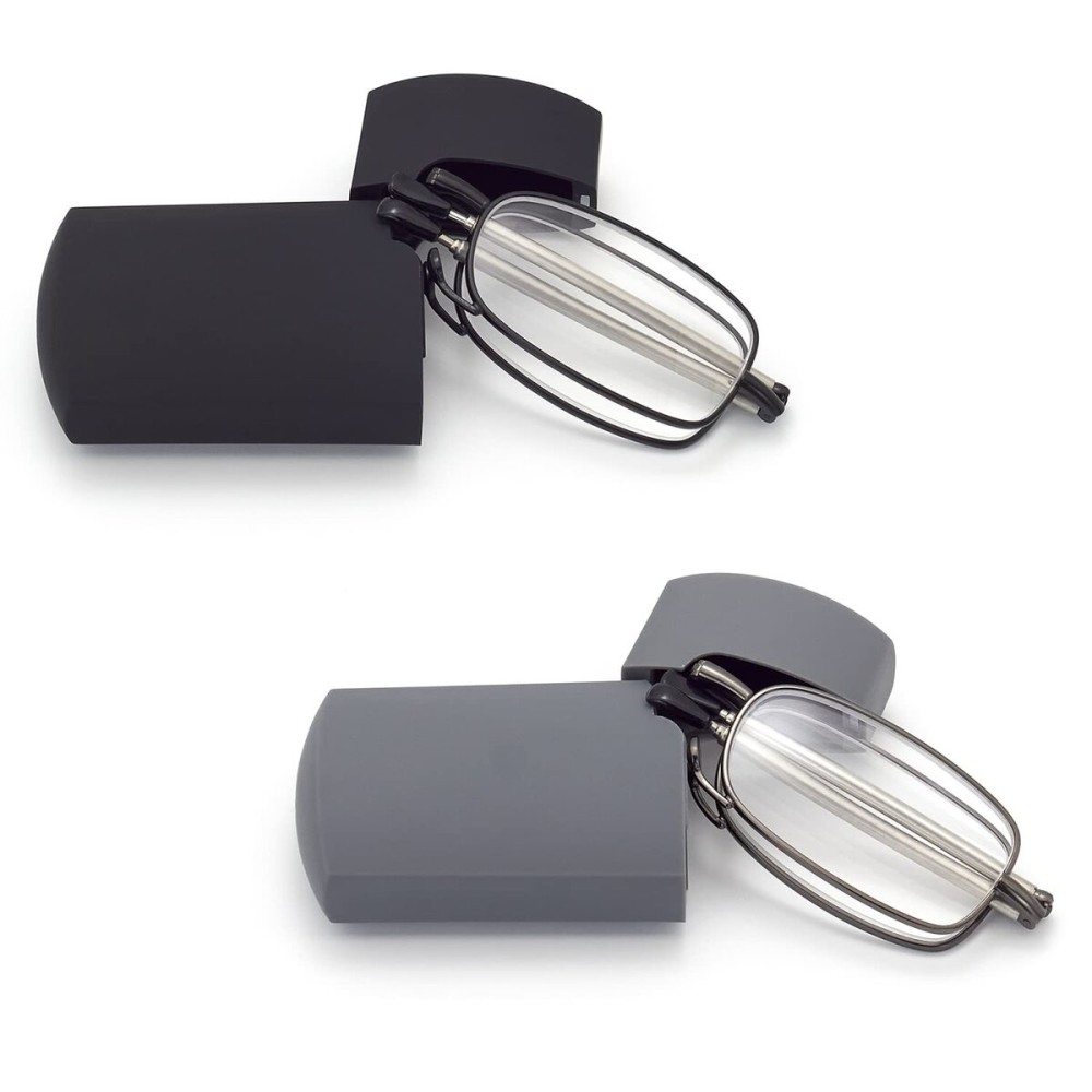 HIGHLIKE 2-Pack Hard Cases Folding Reading Glasses, Pocket Wallet Purse Compact Spring Hinge Readers, Transparent Clear Lens Black Gunmetal 2.5 x