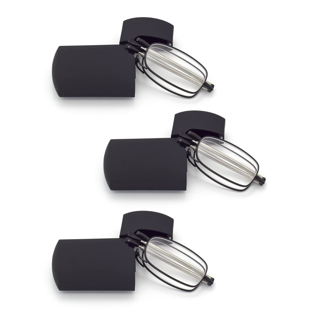 HIGHLIKE 3-Pack Hard Cases Folding Reading Glasses, Pocket Wallet Purse Compact Spring Hinge Readers, Transparent Clear Lens 3 Pairs Black 1.25 x