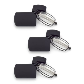 HIGHLIKE 3-Pack Hard Cases Folding Reading Glasses, Pocket Wallet Purse Compact Spring Hinge Readers, Transparent Clear Lens 3 Pairs Black 1.25 x