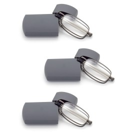 HIGHLIKE 3-Pack Hard Cases Folding Reading Glasses, Pocket Wallet Purse Compact Spring Hinge Readers, Transparent Clear Lens 3 Pairs Gunmetal 4.0 x