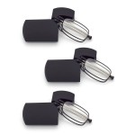 HIGHLIKE 3-Pack Hard Cases Folding Reading Glasses, Pocket Wallet Purse Compact Spring Hinge Readers, Transparent Clear Lens 3 Pairs Black 3.5 x