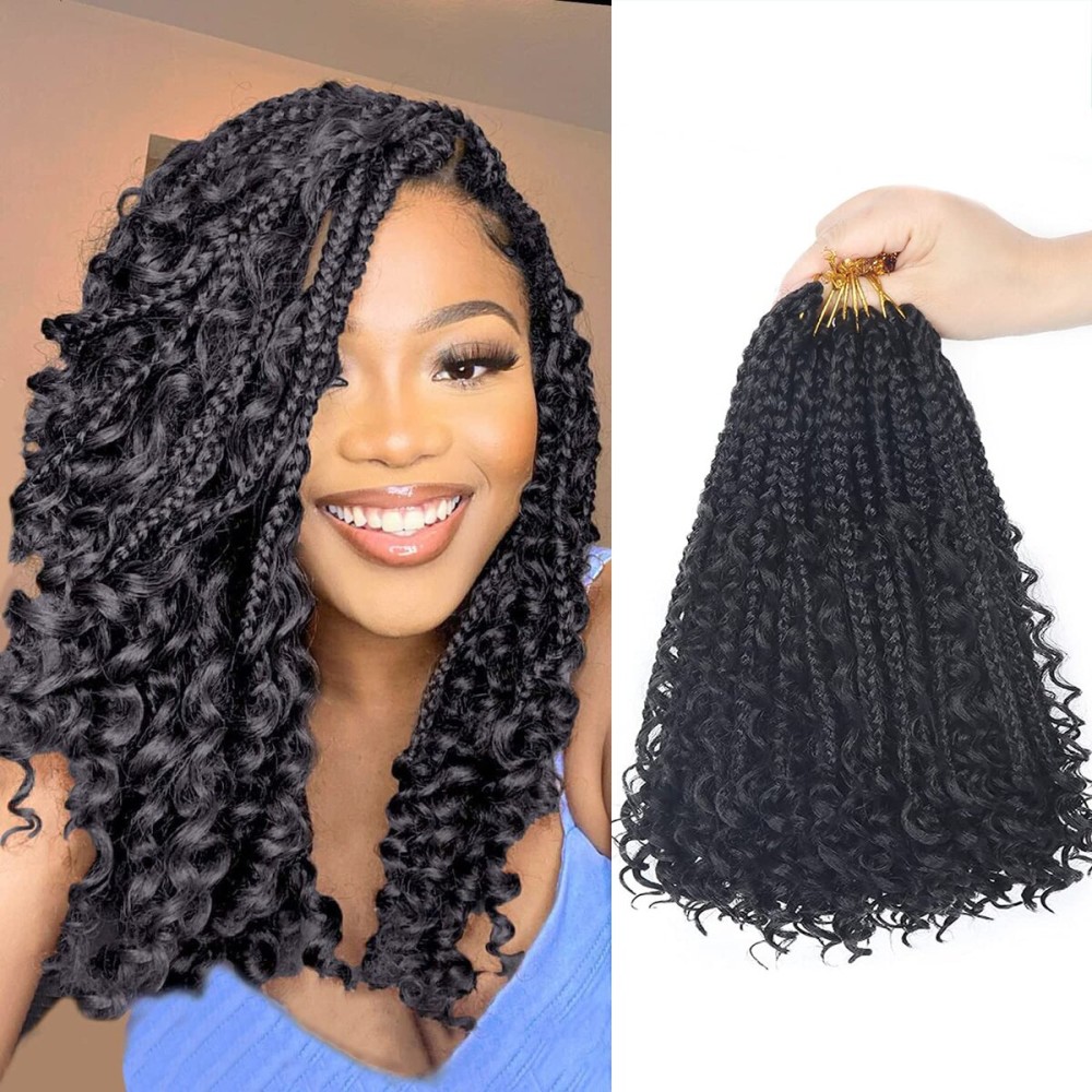 Goddess Box Braids Crochet Hair With Curly Ends 10 Inch Bohomian Box Braids Crochet Braids 8 Packs 3X Crochet Braids Synthetic Braiding Hair Extension for Black Women(10 Inch (Pack of 8), 1B)