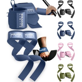 Breaking Limits Gym Straps Weight Lifting Wrist Wraps Bundle - Workout Lifting Straps for Deadlift - Wrist Straps for Weightlifting Men & Women - Muequeras Para Gym (Navy Blue)