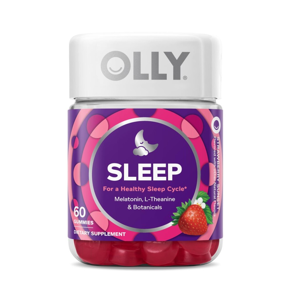 OLLY Sleep Gummy, 3 mg Melatonin, L-Theanine, Chamomile, Lemon Balm, Sleep Aid, Strawberry, 60 Count