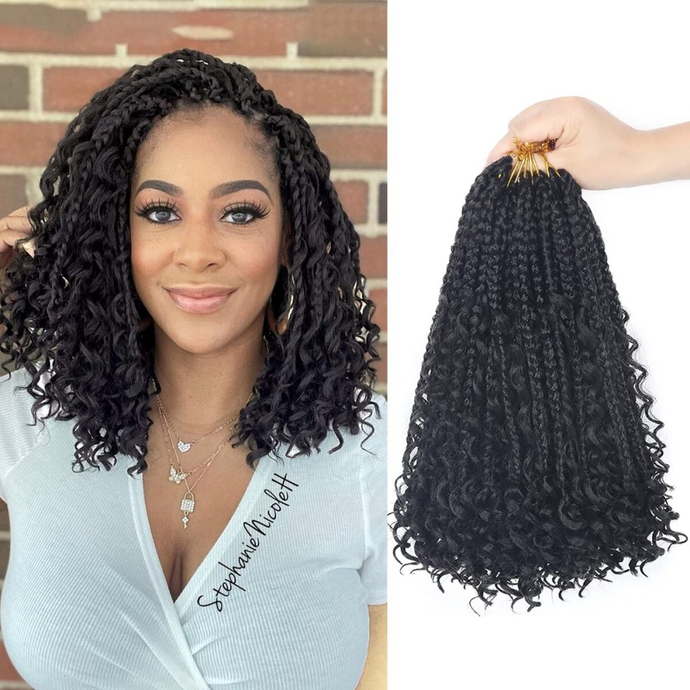 Goddess Box Braids Crochet Hair With Curly Ends 12 Inch Bohomian Box Braids Crochet Braids 8 Packs 3X Crochet Braids Synthetic Braiding Hair Extension for Black Women(12 Inch (Pack of 8), 1B)