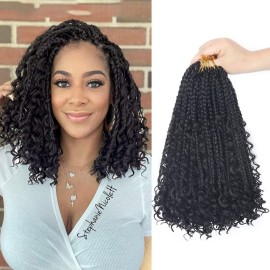 Goddess Box Braids Crochet Hair With Curly Ends 12 Inch Bohomian Box Braids Crochet Braids 8 Packs 3X Crochet Braids Synthetic Braiding Hair Extension for Black Women(12 Inch (Pack of 8), 1B)