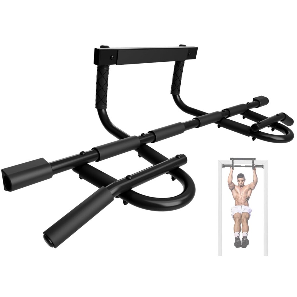 Yes4All Door Pull Up Bar, Heavy Duty Hanging Bar, Pull Up Bar for Doorway, Supports up to 300 lb, Multi-Grip Foam Handles, Fits 30 to 38 Door Frames, Easy Installation for Home Gym Use, Black