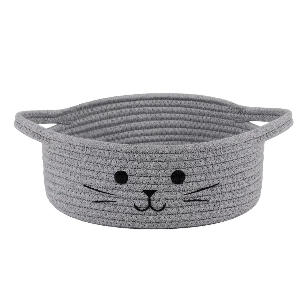 HiChen Small Woven Rope Storage Basket, Cute Cat Toy Basket for Living Room, Baby Baskets for Nursery, Gift Baskets Empty for Baby Shower, Grey, 9.8 x 4 inches