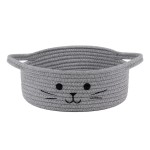 HiChen Small Woven Rope Storage Basket, Cute Cat Toy Basket for Living Room, Baby Baskets for Nursery, Gift Baskets Empty for Baby Shower, Grey, 9.8 x 4 inches
