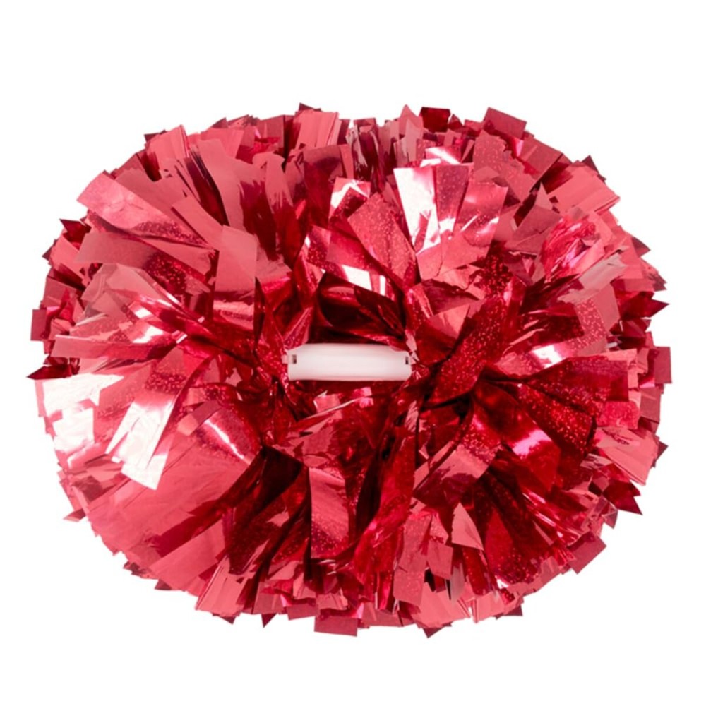 Hooshing 2PCS Red Pom Poms Cheerleading Holographic Spot Cheerleader Pom Poms with Baton Handle for Team Spirit Sports Dance Cheering