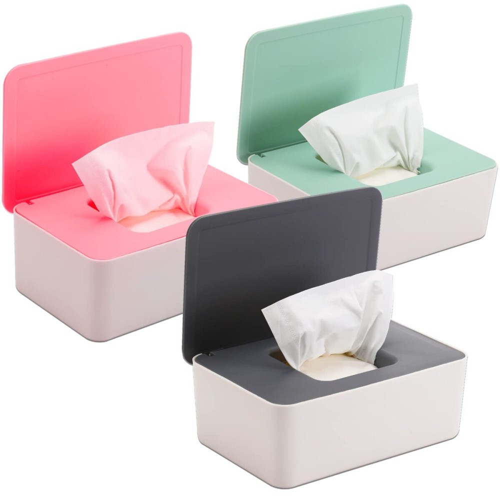 NOVWANG 3 Pack Baby Wipes Dispenser Wipes Holder with Lids, Keep Wipes Fresh, Refillable Wipes Container with Sealing Design, Bathroom Tissues Wipes Case Box