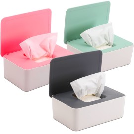 NOVWANG 3 Pack Baby Wipes Dispenser Wipes Holder with Lids, Keep Wipes Fresh, Refillable Wipes Container with Sealing Design, Bathroom Tissues Wipes Case Box