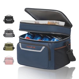 EVERFUN Small Lunch Box Insulated Cooler Bag Mini Cooler 24 Can Soft Sided Lunch Bag for Men Women Ice Chest Double Deck Portable Personal Collapsible Waterproof Leak-Proof for Work Travel Car, Navy
