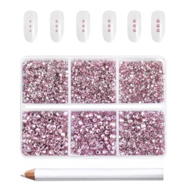 Beadsland 7200pcs Flatback Rhinestones,Pink Rhinestone Nail Gems Round Crystal for Crafts,Mixed 6 Sizes with Wax Pencil Kit, SS3-SS10,Light Rose/Light Pink