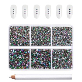 Beadsland 7200pcs Flatback Rhinestones,Green Rhinestone Nail Gems Round Crystal Rhinestones for Crafts,Mixed 6 Sizes with Wax Pencil Kit, SS3-SS10,Green Volcano