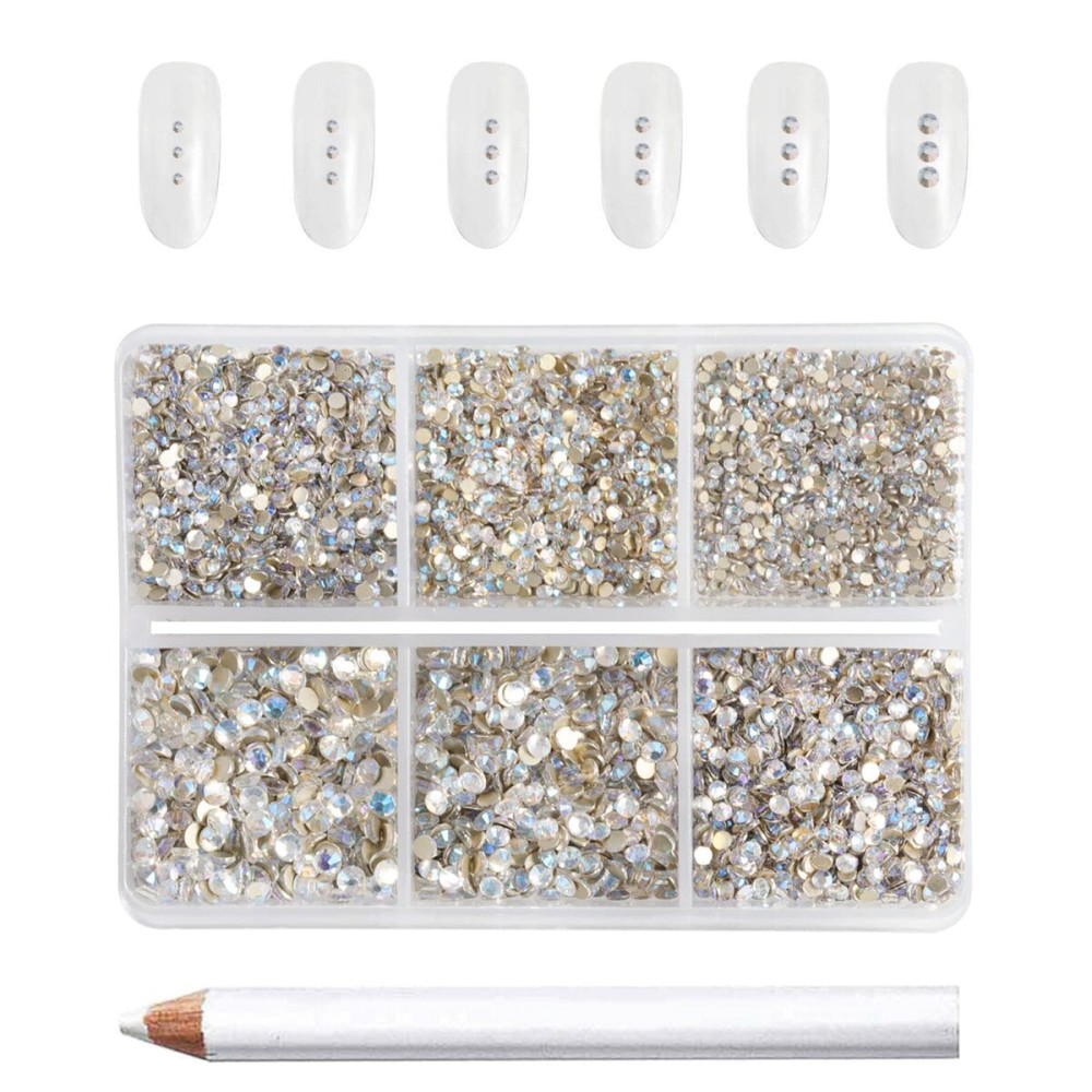 Beadsland 7200pcs Flatback Rhinestones,Glass Rhinestone Nail Gems Round Crystal Rhinestones for Crafts,Mixed 6 Sizes with Wax Pencil Kit, SS3-SS10,Blue Moonlight