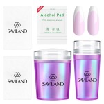 Saviland French Tip Nail Stamp: 5PCS Purple Radium Jelly Stamper Nail Art Stamper Kit, Long & Short Clear Silicone Nail Stamping with Scrapers Nail Stamp for French Manicure