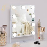 FENCHILIN White Hollywood Vanity Mirror with Lights 9 Dimmable Bulbs Makeup Mirror with Smart Touch Control for Glam Room Bedroom Detachable 10X Magnification Rotation White