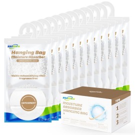 ZSZMFH 12 Pack Moisture Absorber Hanging Bags, Fragrance Free Humidity Packs, 15 OZ Dehumidifier Bags Effectively Trap Extra Moisture,Hanging Closet Dehumidifier Bags-425g/pack