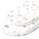 Bassinet Fitted Sheets for Chicco LullaGo Anywhere, Baby Bjorn Cradle and 14 x 29 Mattress Pad - Snuggly Soft 100% Jersey Cotton - Farm Animals - 2 Pack