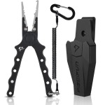 Piscifun Fishing Pliers, Saltwater Fishing Pliers with Split Ring, Fish Hook Remover, Corrosion Resistance Fly Fishing Pliers with Braid Cutters, Sheath and Lanyard, Fishing Gear Gifts for Men, Black
