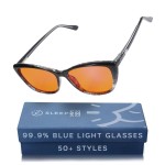 Sleep ZM Blue Light Blocking Glasses for Women + Men - Better Sleep + Anti Eye Strain Protection - Computer Screens & Gaming - Blue Mystic Wayfarer - 99% night-time Amber Lens