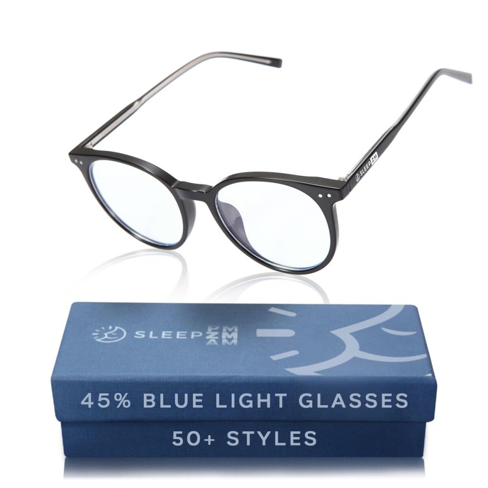 Sleep ZM Blue Light Blocking Glasses for Women + Men - Better Sleep + Anti Eye Strain Protection - Computer Screens & Gaming - Black Small Face - Daytime Clear Lens