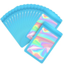 EONJOE 100-pack mylar bags with clear window holographic resealable sealable packaging zip bag for small bussiness jewelry candy sample food packing supplies 33 inchBlue