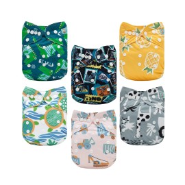 ALVABABY Baby Cloth Diaper 6 Pack with 12 Inserts One Size Cloth Diaper Covers Adjustable Washable Reusable for Baby Girls and Boys