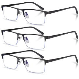 Anourney 3-Pack Reading Glasses for Men, Lightweight Metal Half Frame Blue Light Blocking Computer Readers, Filter UV Ray/Computer Glare with Spring Hinge Eyeglasses(3PCS Black,+2.75)