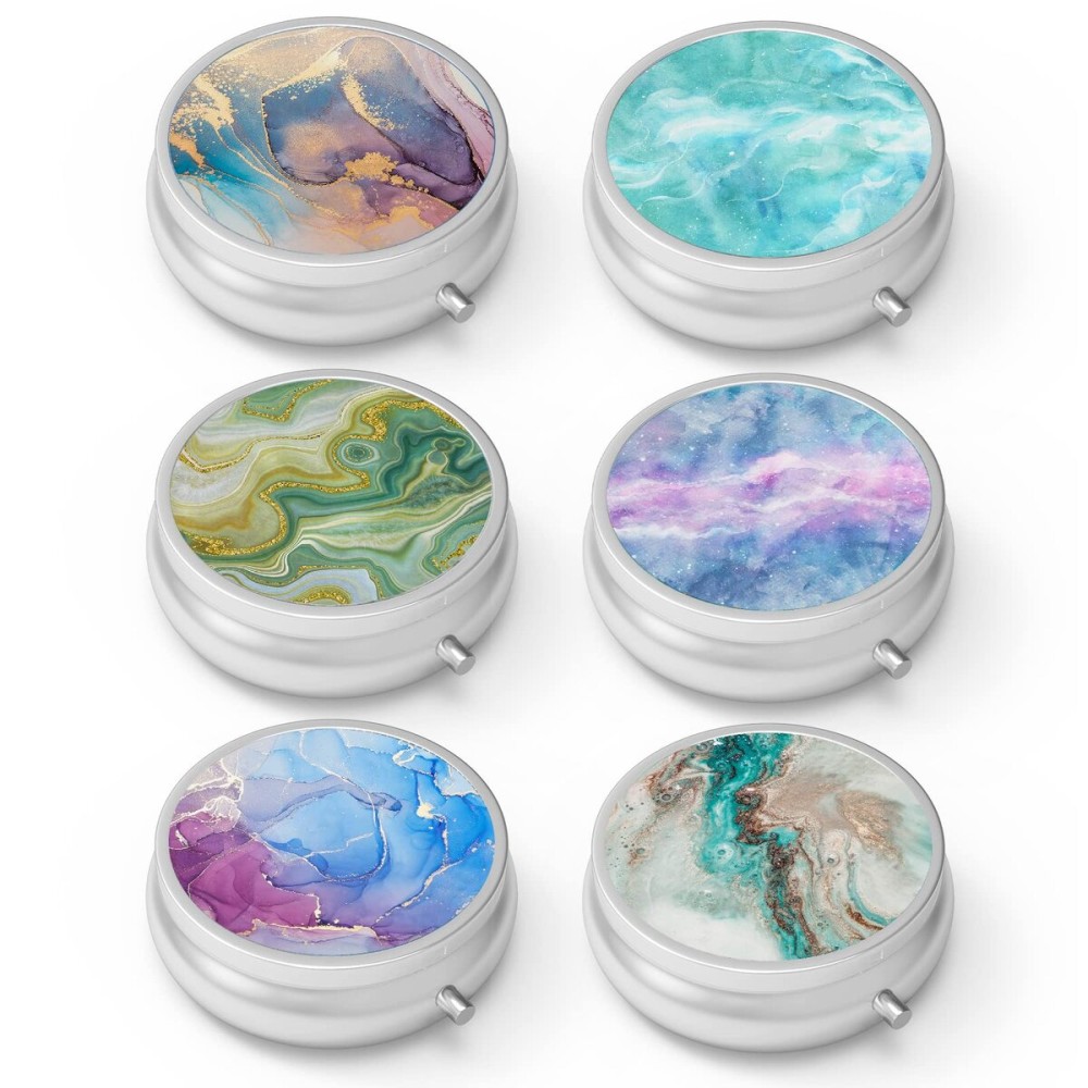 Pill Box 3 Compartment Small Pill Case,Portable for Pocket or Purse Pill Organizer Pill Container Holder to Hold Vitamins, Medication, Fish Oil and Supplements(6PCS-Random Patterns)