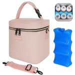 Mancro Breastmilk Cooler Bag Fits 6 Bottles Up to 9 Ounce, Insulated Baby Bottle Bag Comes with ice Pack and Shoulder Strap, Baby Bottle Cooler Bags for Daycare Nursing, Pink