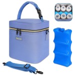 Mancro Breastmilk Cooler Bag with Ice Pack Fits 6 Baby Bottles Up to 9 Ounce, Insulated Baby Bottle Bag with Strap for Nursing Mom Daycare, Blue