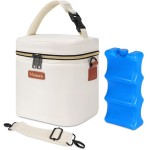 Mancro Breastmilk Cooler Bag with Ice Pack, Fits 6 Insulated Baby Bottles Up to 9 Ounce, Breast Milk Cooler for Nursing Mom (Cream)