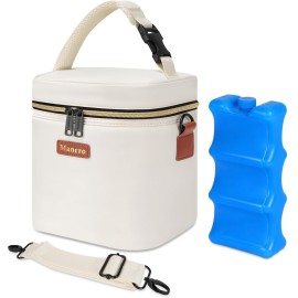 Mancro Breastmilk Cooler Bag with Ice Pack, Fits 6 Insulated Baby Bottles Up to 9 Ounce, Breast Milk Cooler for Nursing Mom (Cream)