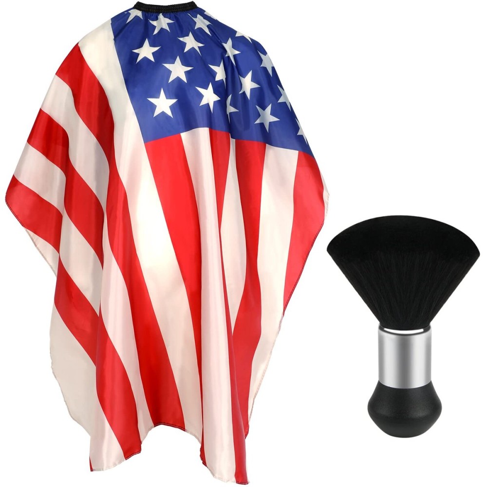 FEBSNOW Professional Barber Cape Independence 4th for July Salon Hair Cutting Cape with Adjustable neckline and Neck Duster Brush Barber Shop Supplies 46.8  56 Inch (Flag pattern)