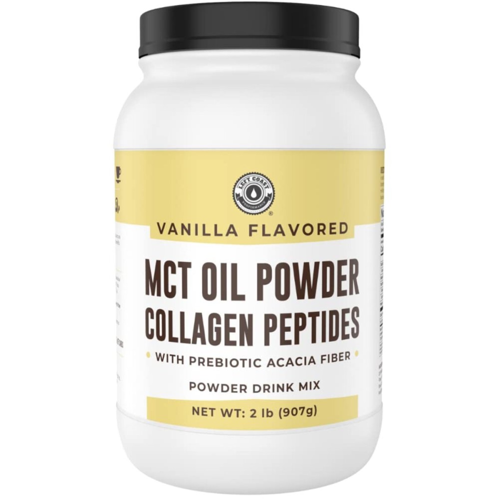 MCT Oil Powder with Acacia Fiber & Collagen Peptides - Prebiotic Collagen Protein, 10g MCTs from Coconuts, Sugar Free Keto Coffee Creamer - Grass Fed, Vanilla Flavor, Non-GMO, Gluten Free, 32 oz