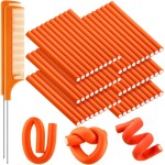 WILLBOND 60 Pieces Flexible Curling Rods Hair Curlers Rollers Twist Flexi No Heat Rods Rollers for Long Short Hair Women(0.7 x 9.5 Inch,Orange)