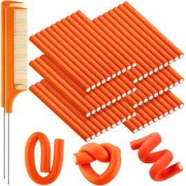WILLBOND 60 Pieces Flexible Curling Rods Hair Curlers Rollers Twist Flexi No Heat Rods Rollers for Long Short Hair Women(0.7 x 9.5 Inch,Orange)
