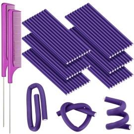 WILLBOND 60 Pieces Flexible Curling Rods Hair Curlers Rollers Twist Flexi No Heat Rods Rollers for Long Short Hair Women(0.3 x 9.5 Inch,Purple)